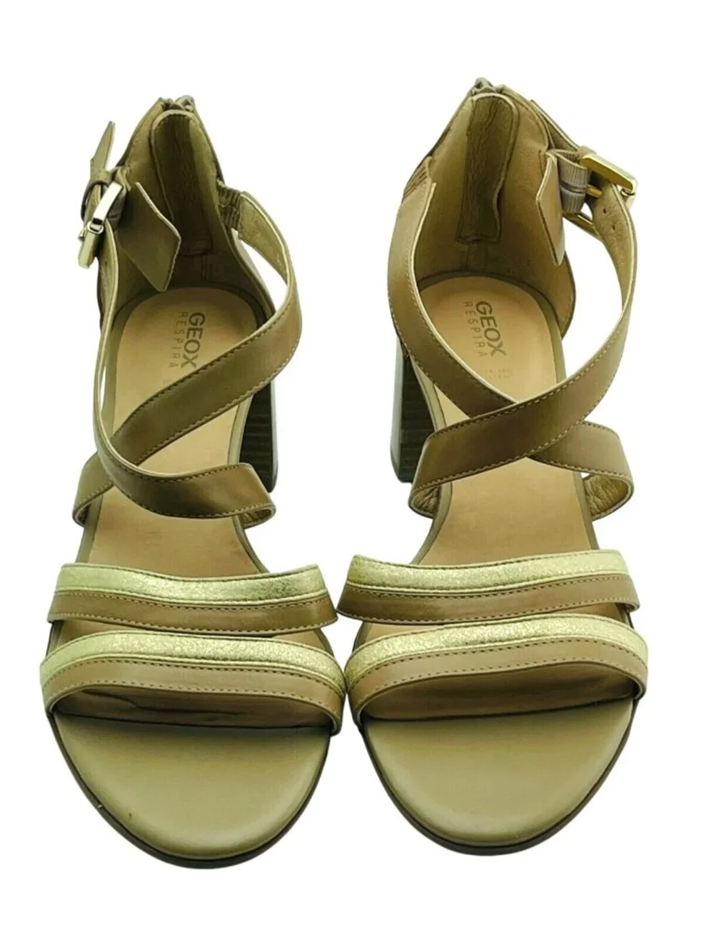 Geox Womens Leather Strappy Heeled Sandals With Back Zipper Closure Brown Size 4